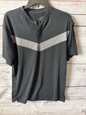 Nike Men’s Black Short Sleeve Dri-FIT Polo with Gray Chevron